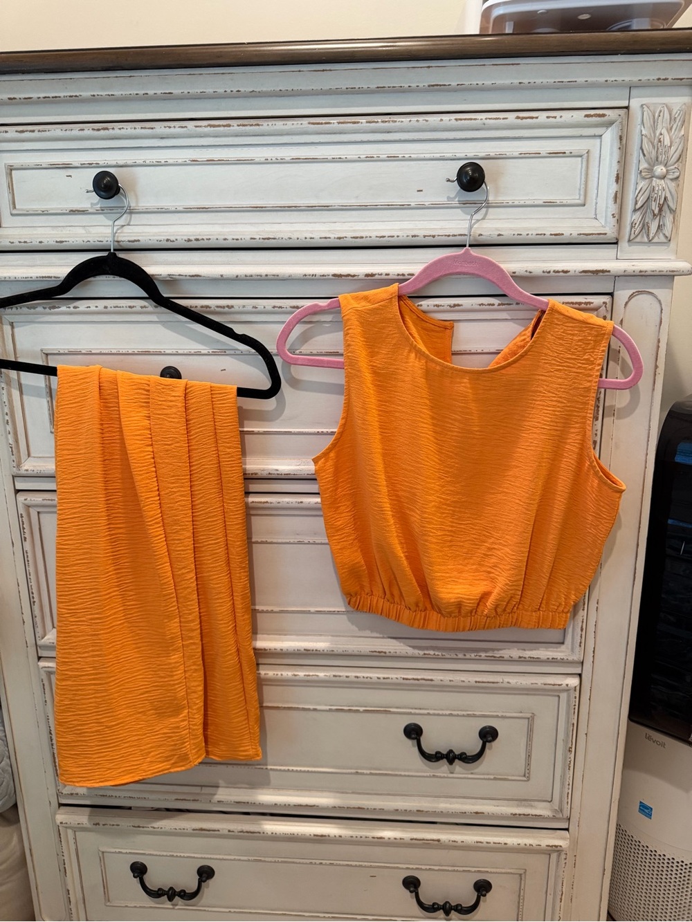 Bright Orange Textured Two-Piece Set - Crop Top & pants